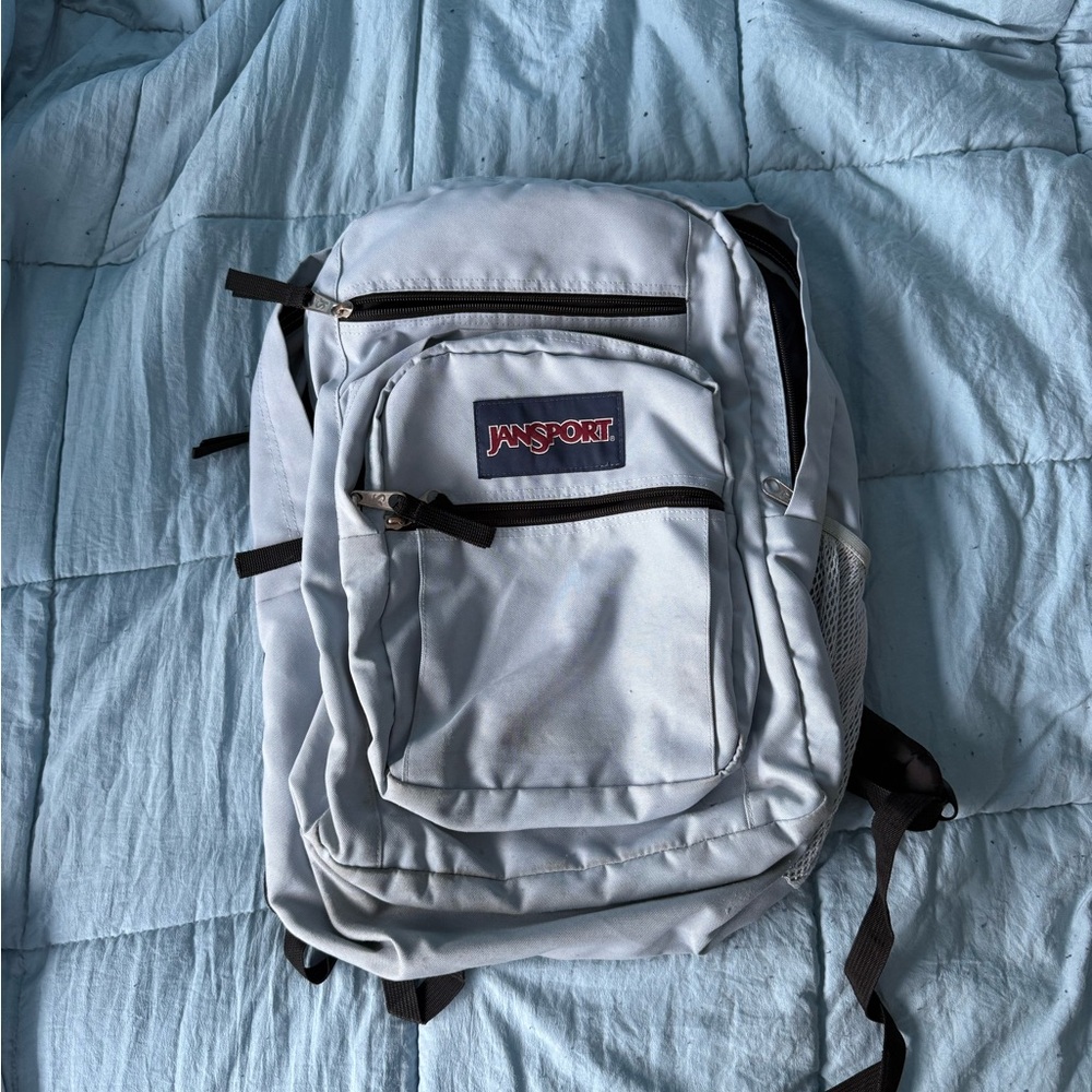 JanSport Light Gray Backpack with Black Accents